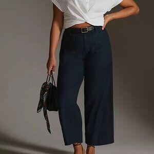 The Colette Cropped Wide-Leg Pants by Maeve: Linen Edition, Sz. 28 Navy